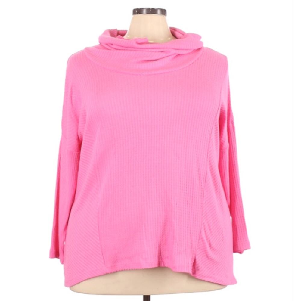 NEW CATHERINE MALANDRINO Sweater Waffle Knit Cowl Neck Sweater Womens Sz 1X